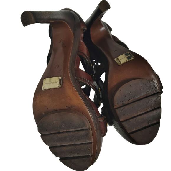 Michael Kors Collection Extreme Strap Brown Leather Platform Gladiator Size 9.5 - Picture 8 of 13